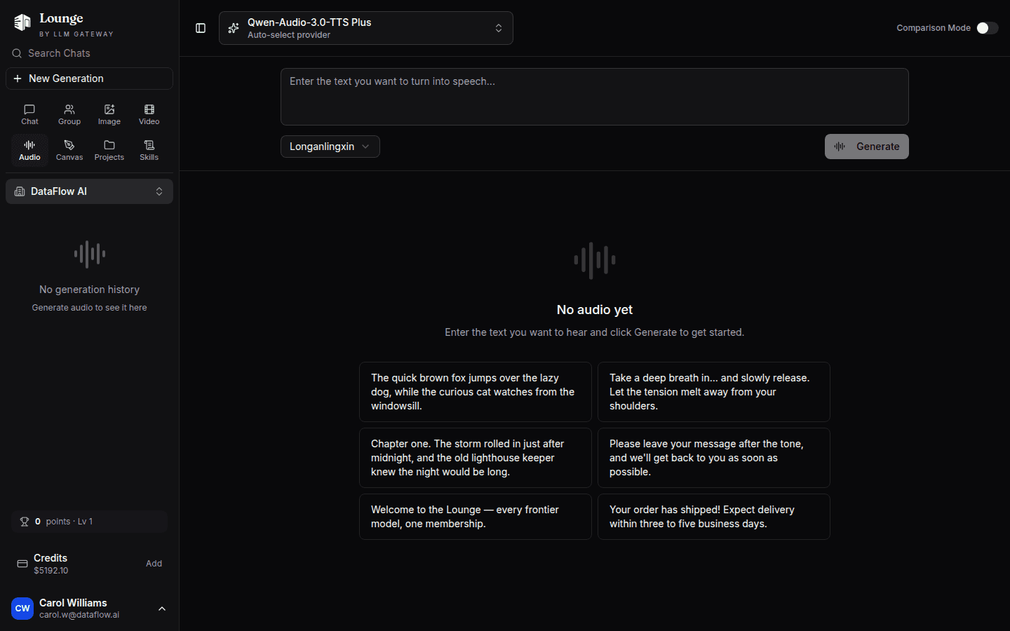 PassingRight Chat Audio Studio generating speech from text