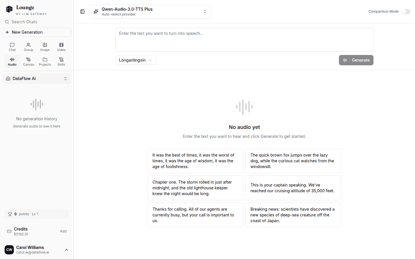 PassingRight Chat Audio Studio generating speech from text