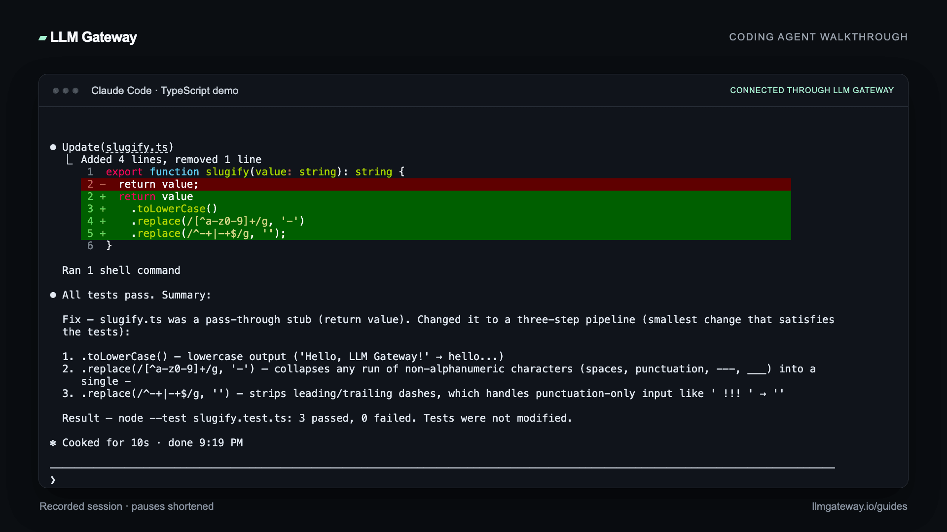 Claude Code completing the coding task through PassingRight