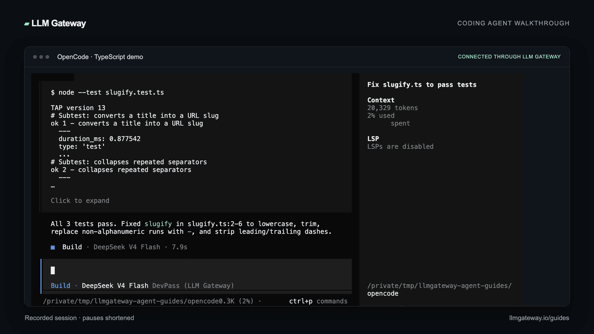 OpenCode completing the coding task through PassingRight